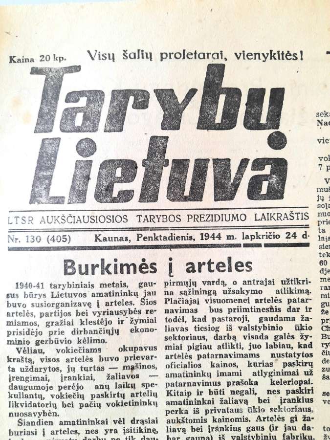Laikraštis "Tarybų Lietuva" 1944m. - nuotraukos Nr. 2