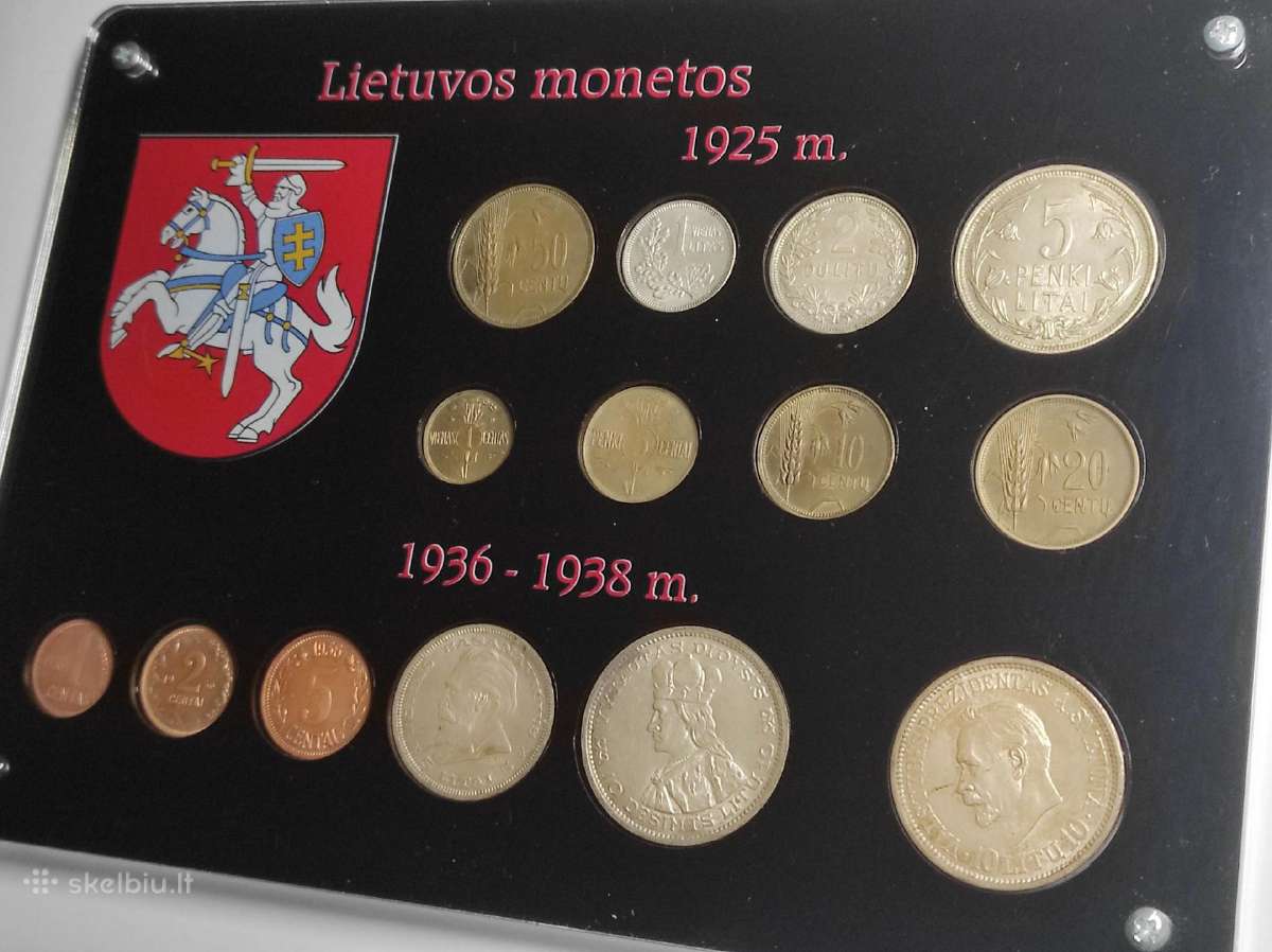 Tarpukario Lietuvos monetų rinkinys dėkle
