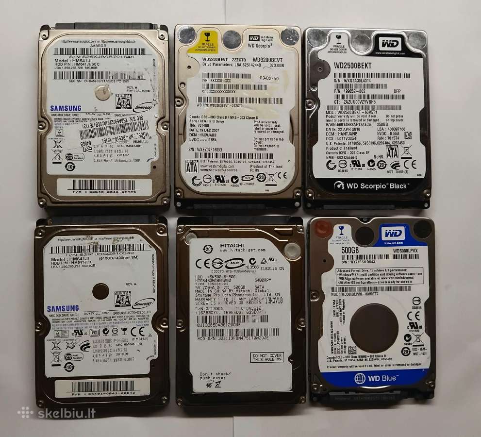 HDD sata 640gb 500gb 320gb geros būklės tested