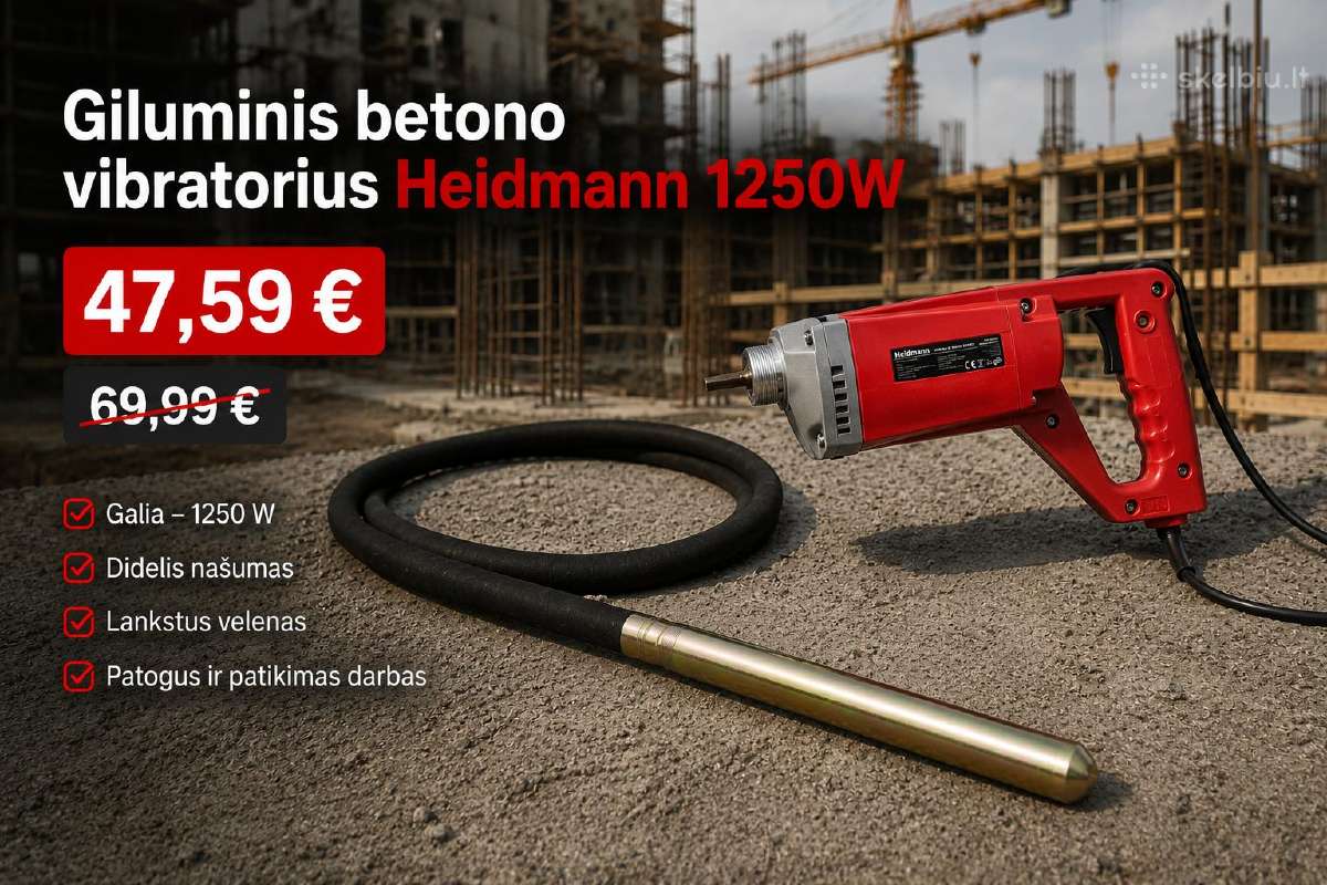 Betono vibratorius Heidmann 1250w, 47€