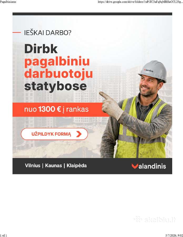 Ieškomi Pagalbiniai darbuotojai Statybose