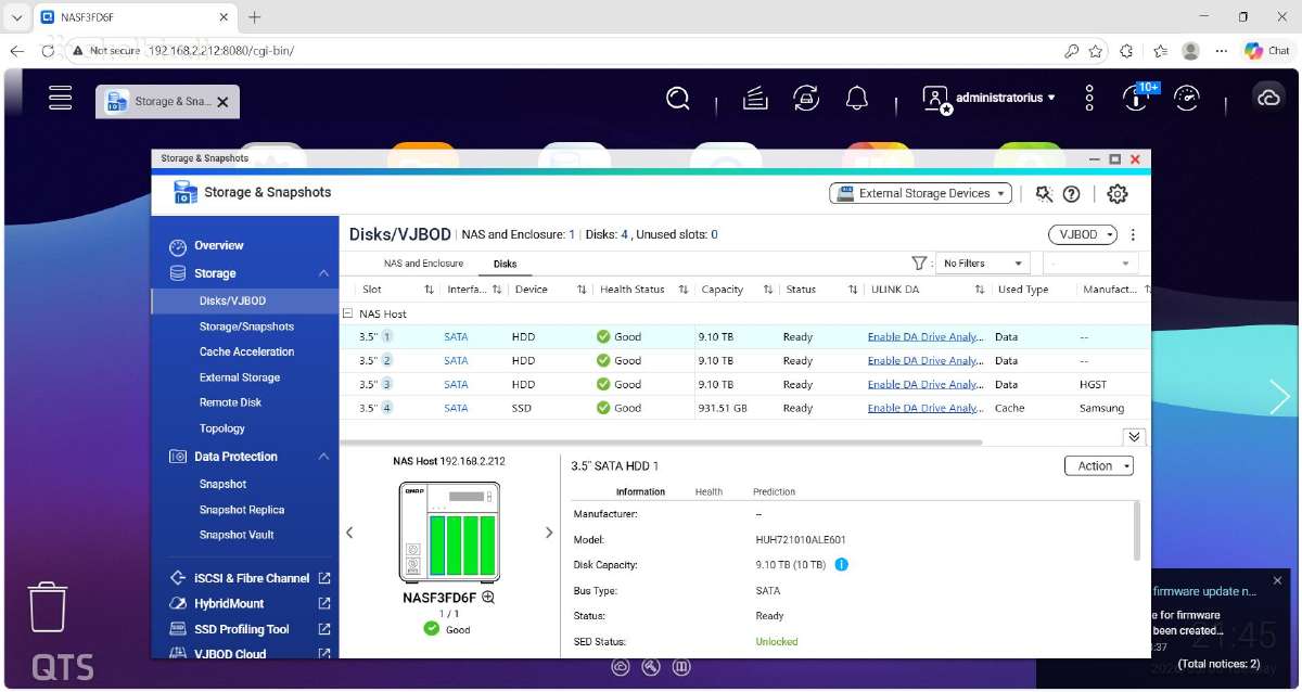 Parduodamas Qnap Ts-453 Pro Nas su 8 GB RAM ir dis - nuotraukos Nr. 7