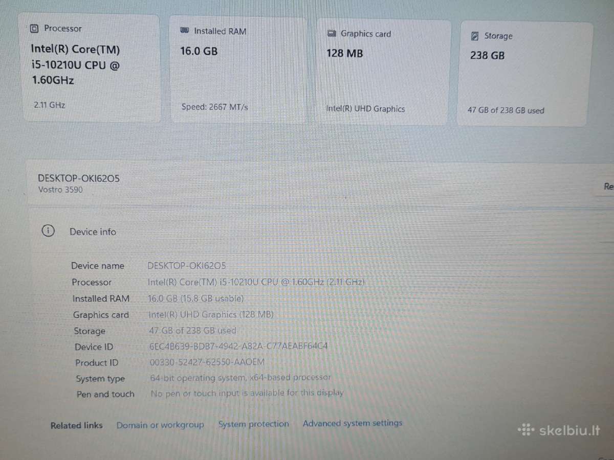 Dell Vostro 3590 – Intel i5-10210u / 16gb / 256gb - nuotraukos Nr. 5