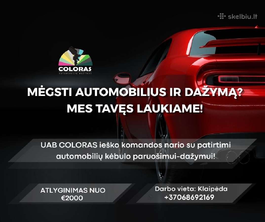 Darbas su patirtimi Kėbulo Paruošėjui-dažytojui