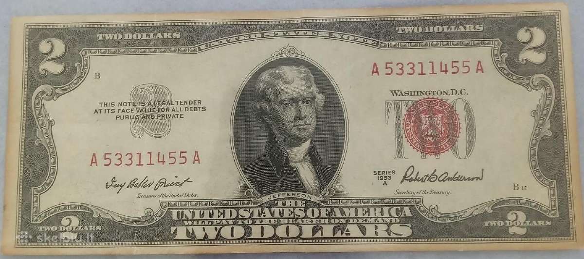 2 dolerių senesnis banknotas