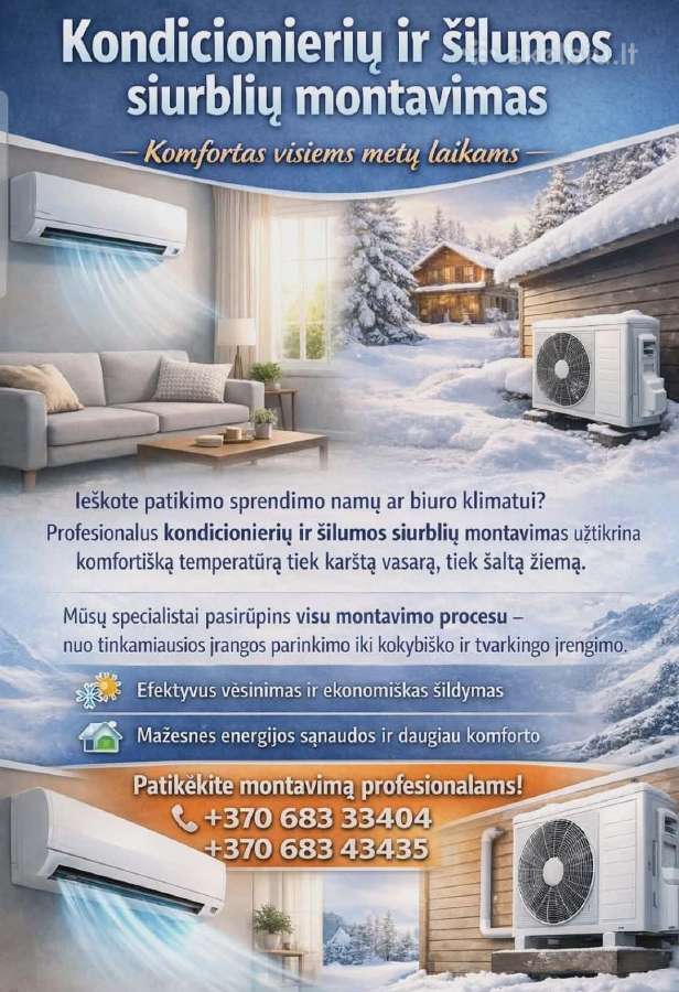 "Kondicioneriai -šilumos siurbliai montavimas