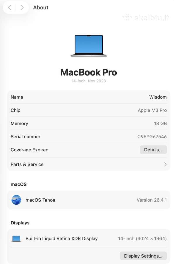 MacBook Pro 14 M3 Pro 18gb RAM / 512gb SSD. - nuotraukos Nr. 6