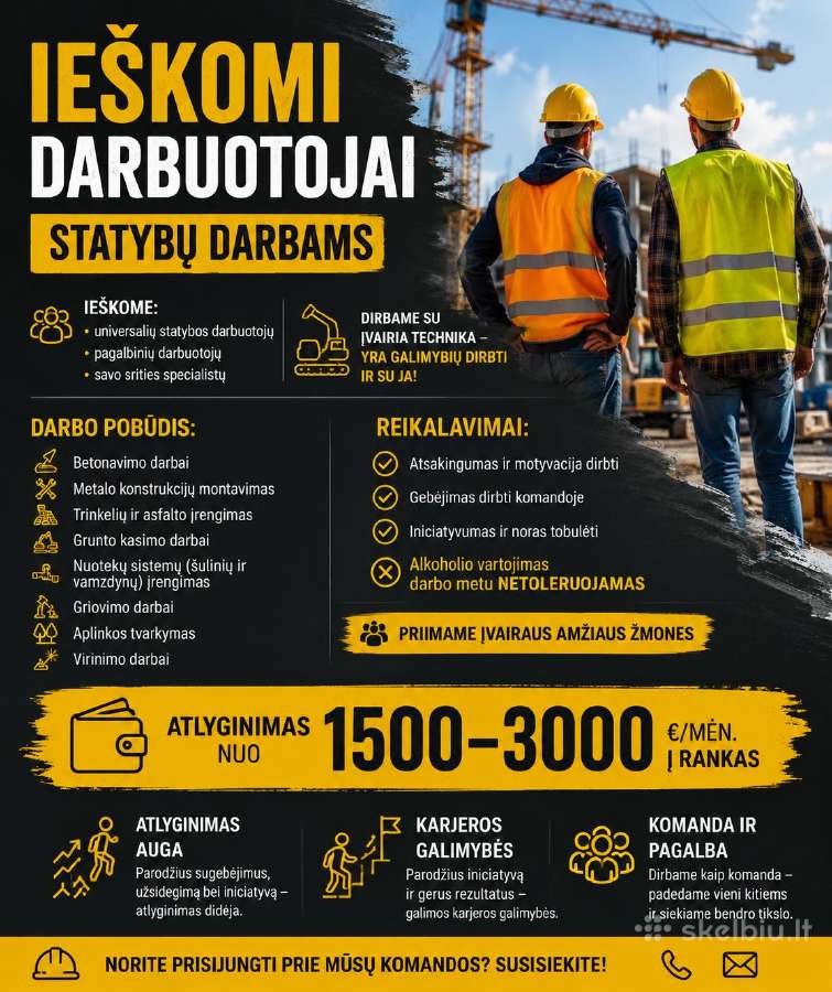 Ieškome plataus profilio statybininkų