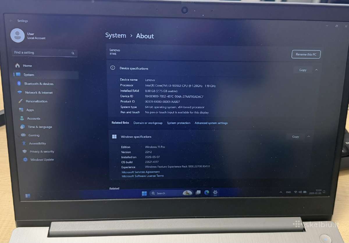 Lenovo Ideapad 3 Intel i3-1005g1 - nuotraukos Nr. 5