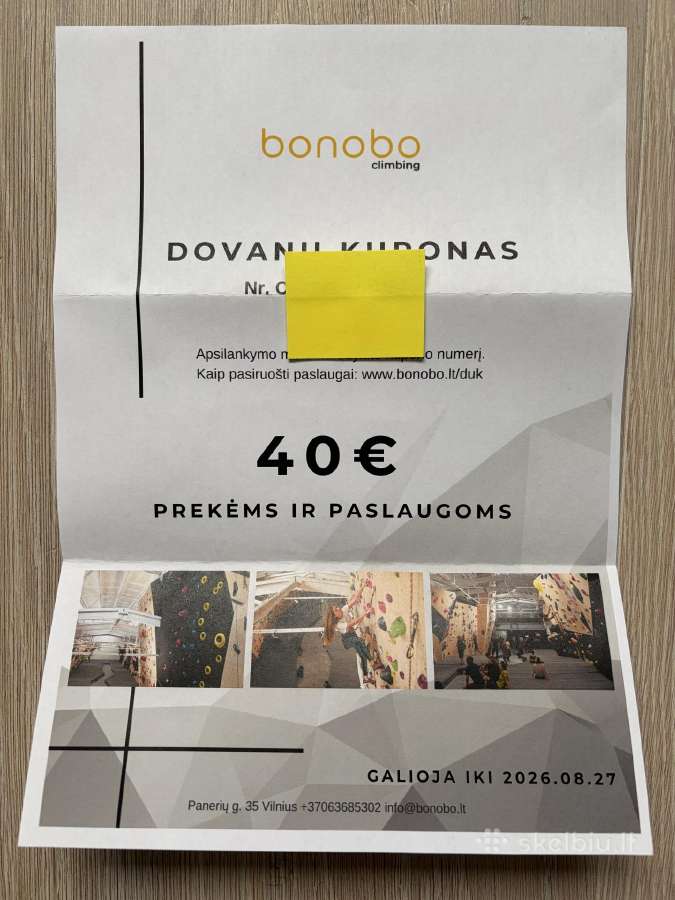 Parduodu dovanų kuponą Bonobo laipiojimo sienelė