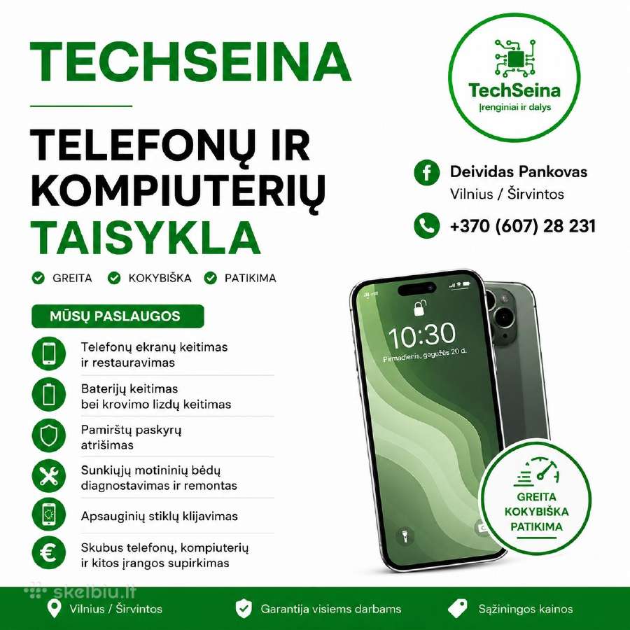 Skubus iPhone, Samsung, Redmi, Xiaomi Remontas!