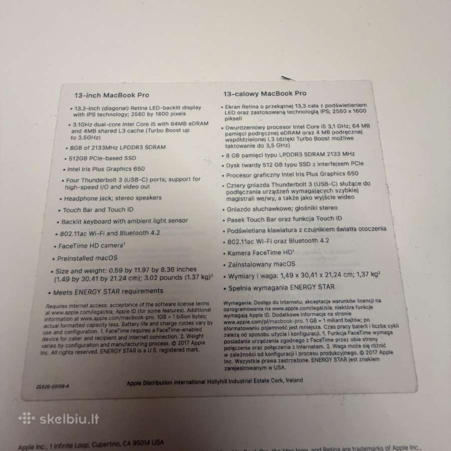MacBook Pro 13 A1706 - nuotraukos Nr. 8