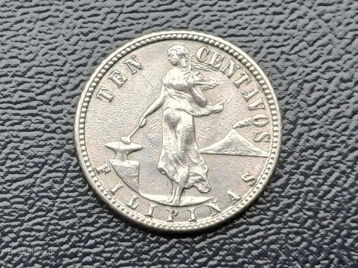 10 centavų 1945m. Filipinai sidabras - nuotraukos Nr. 2