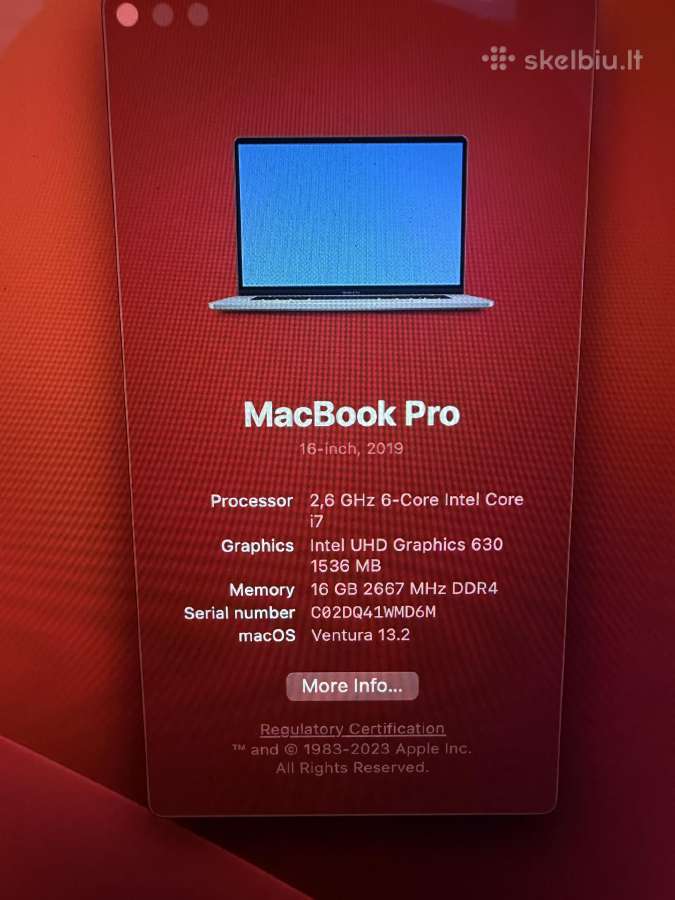 Neveikiantis Apple MacBook Pro16 (2019) Space Gray - nuotraukos Nr. 2