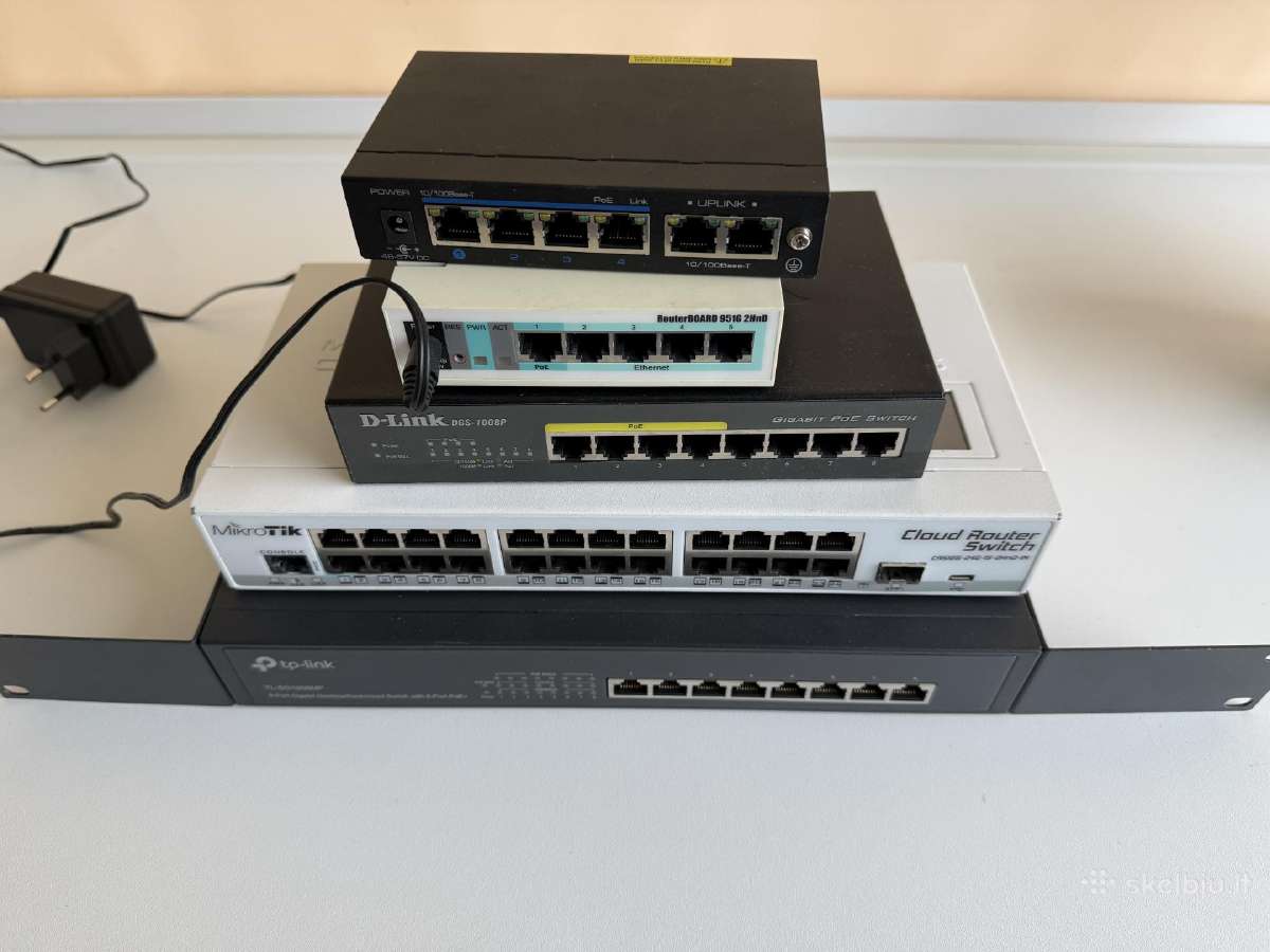 Naudota tinklo įranga (Poe switch, Mikrotik router