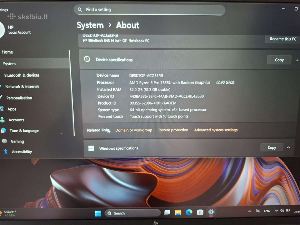 Hp Elitebook 645 G11 14col. Touch Screen 32gb RAM - nuotraukos Nr. 7