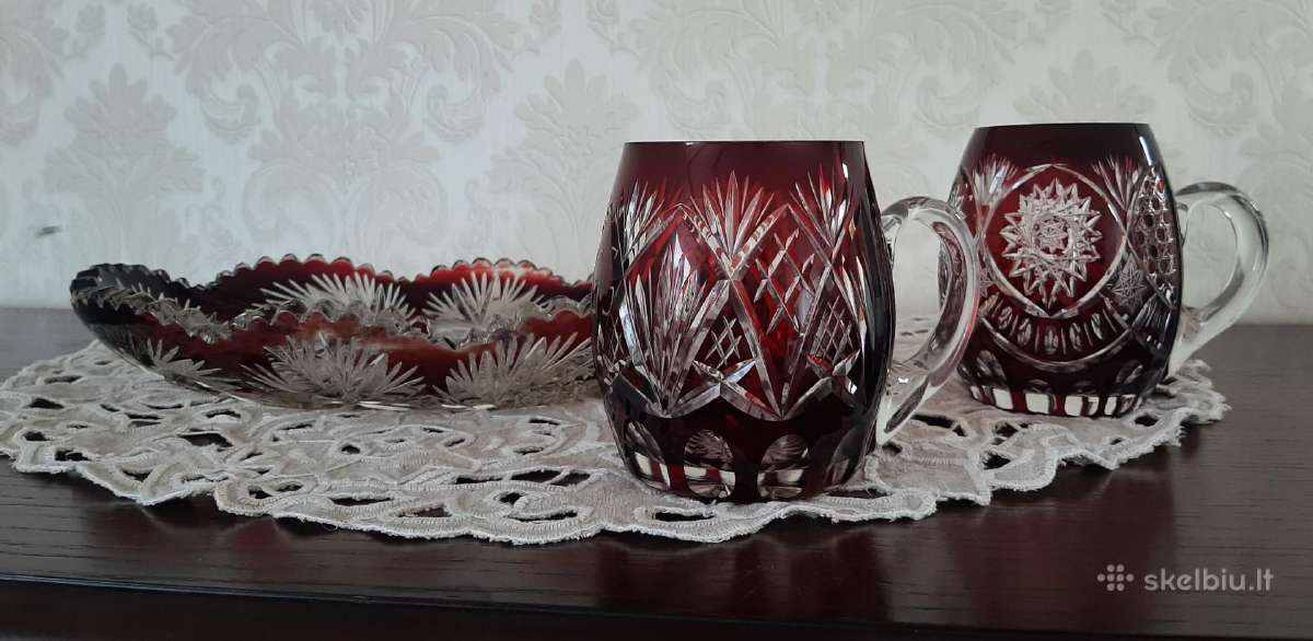 Bordo spalvos krištoliniai bokalai ir serviravimo - nuotraukos Nr. 4