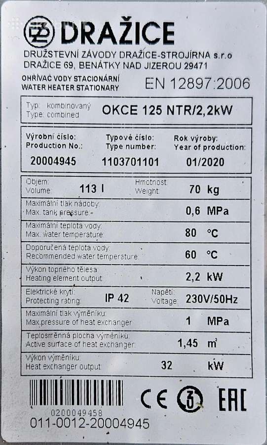 Kombinuotas boileris Dražice Okce 125ntr 2.2 kw - nuotraukos Nr. 2