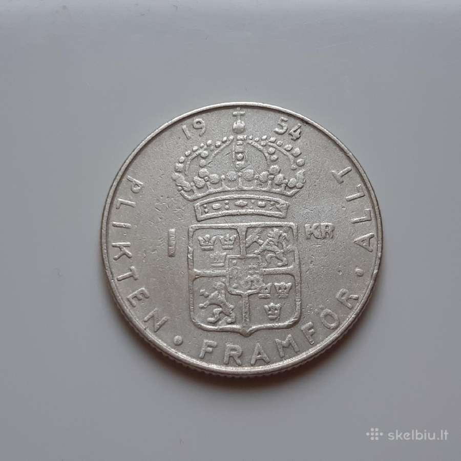 Švedija 1 krona sidabras 1954