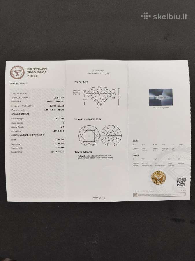 1.0 ct Sertifikuotas Natūralus Deimantas - nuotraukos Nr. 3