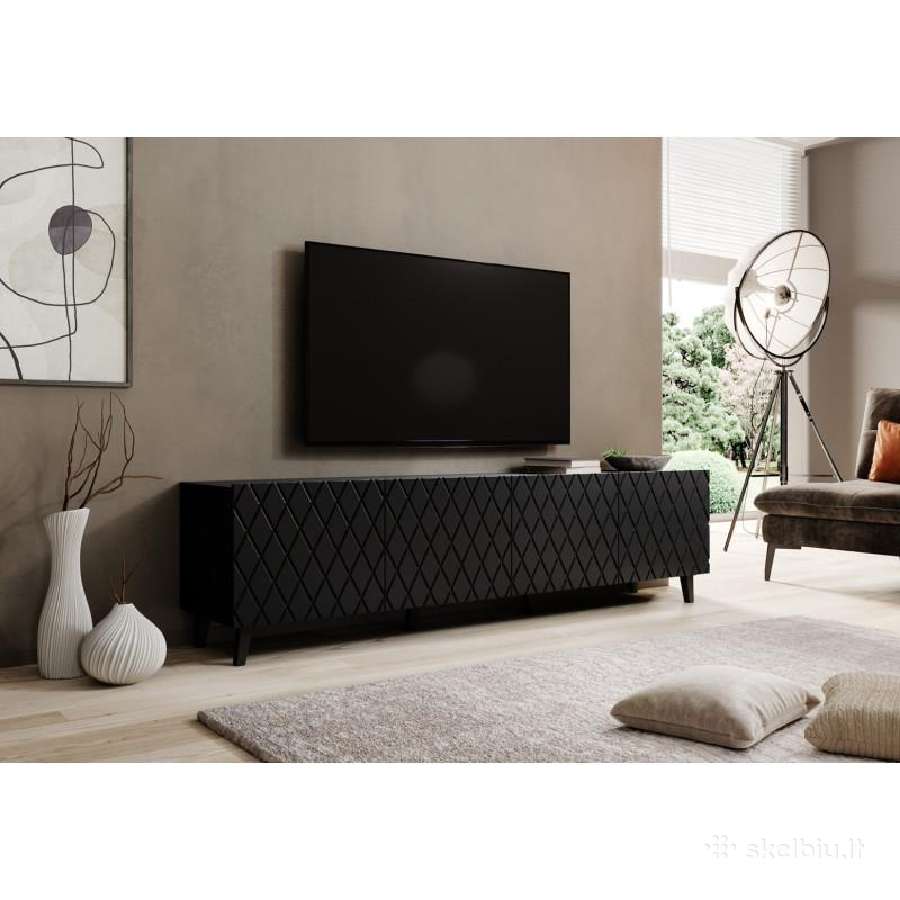 Juoda TV spintelė 200 cm x 42 cm x 52 cm