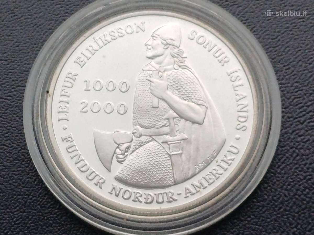1000 kronų 2000m. Islandija sidabras 900 unc.