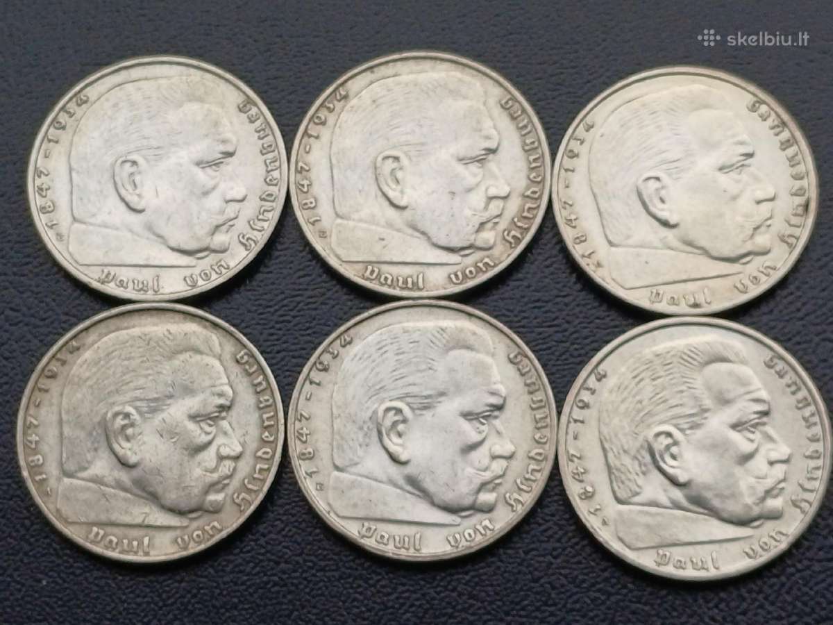 2 markės 1937-39m. Sidabras 6vnt.