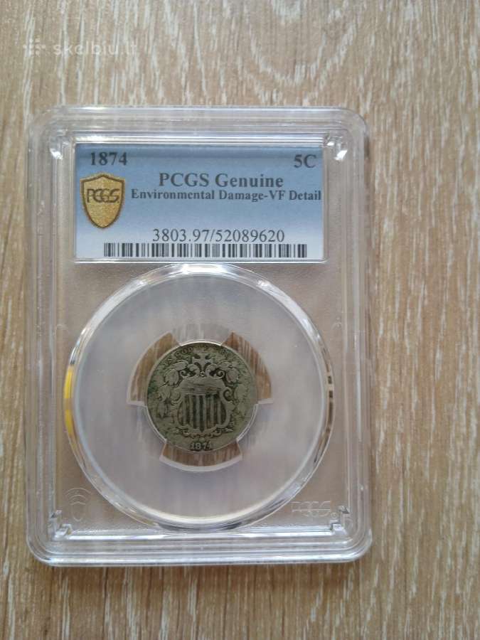 JAV 1874 5 centai Pcgs Vf