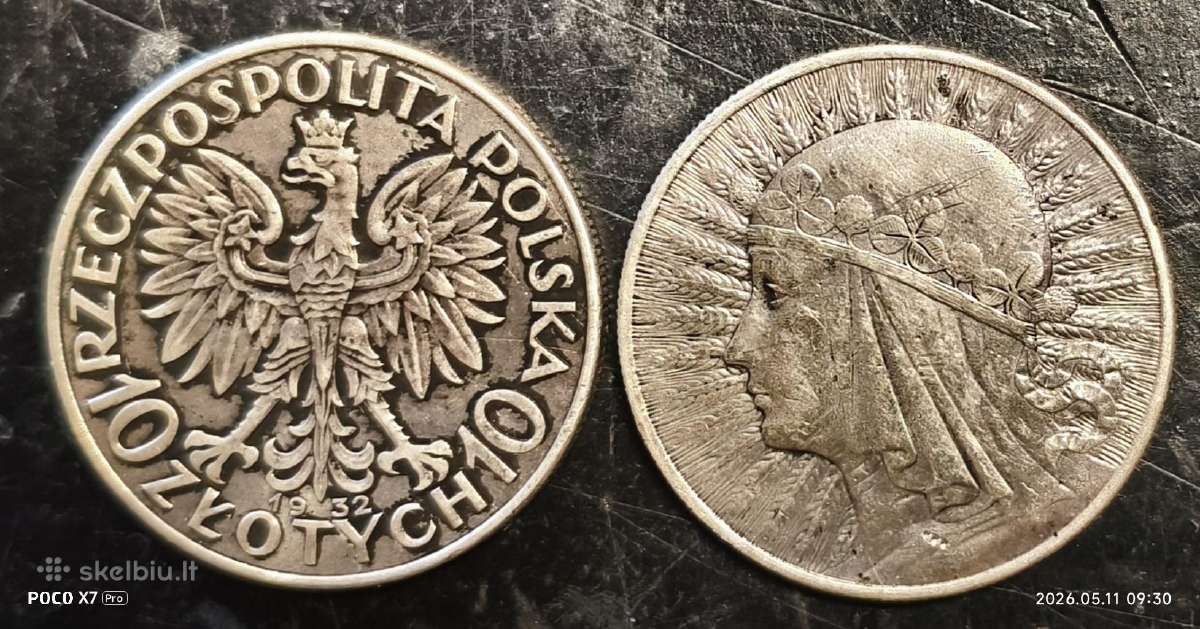 10 zlotų Karalienė Jadvyga 1932 metu