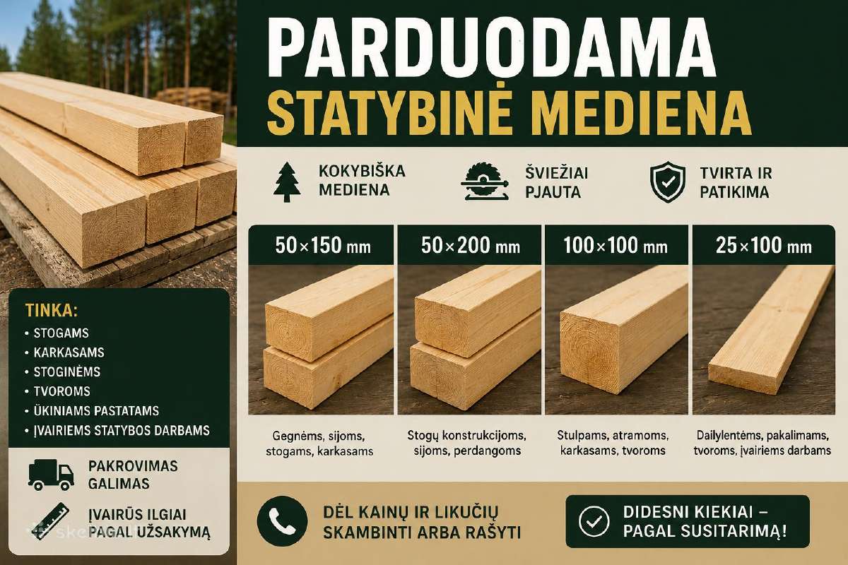 Parduodama kokybiška statybinė mediena