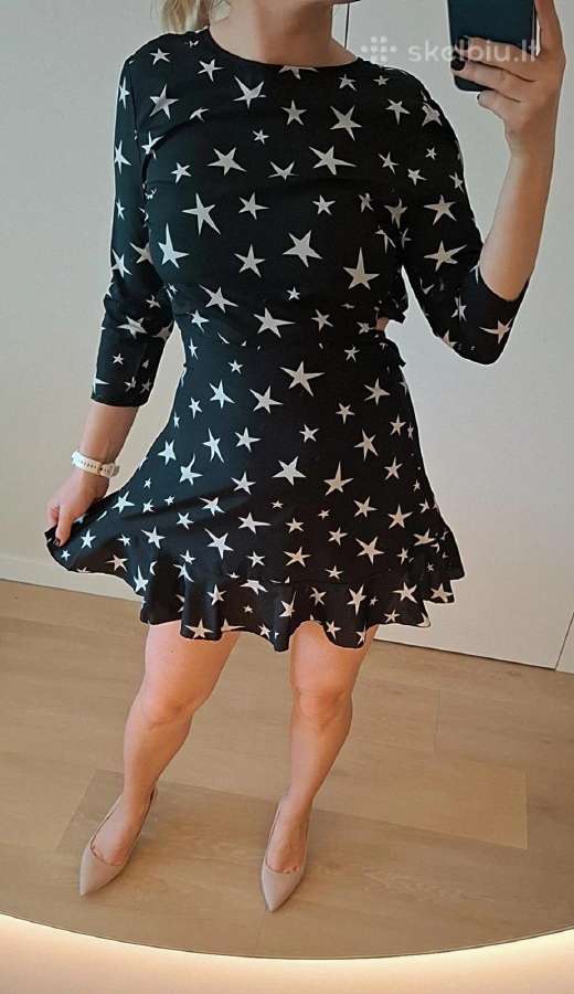 Šifoninė suknelė su žvaigždutėmis, atvira nugara