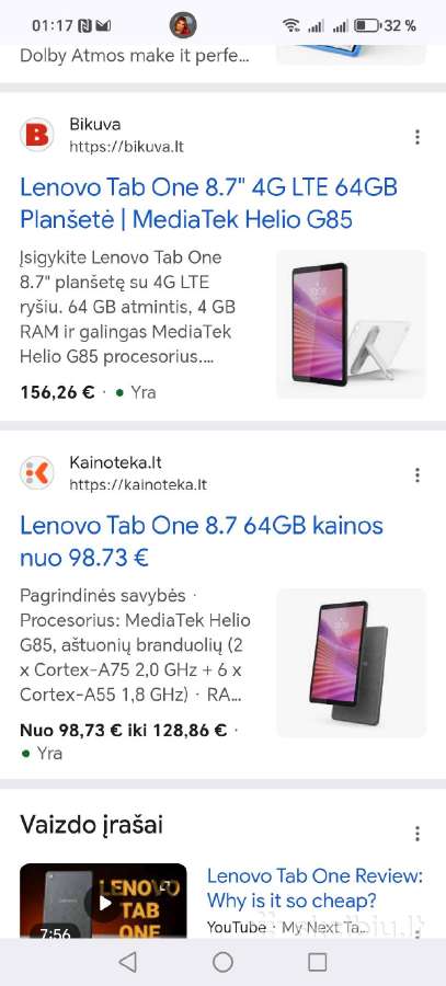 Lenovo tab one naujas apie 120e lte