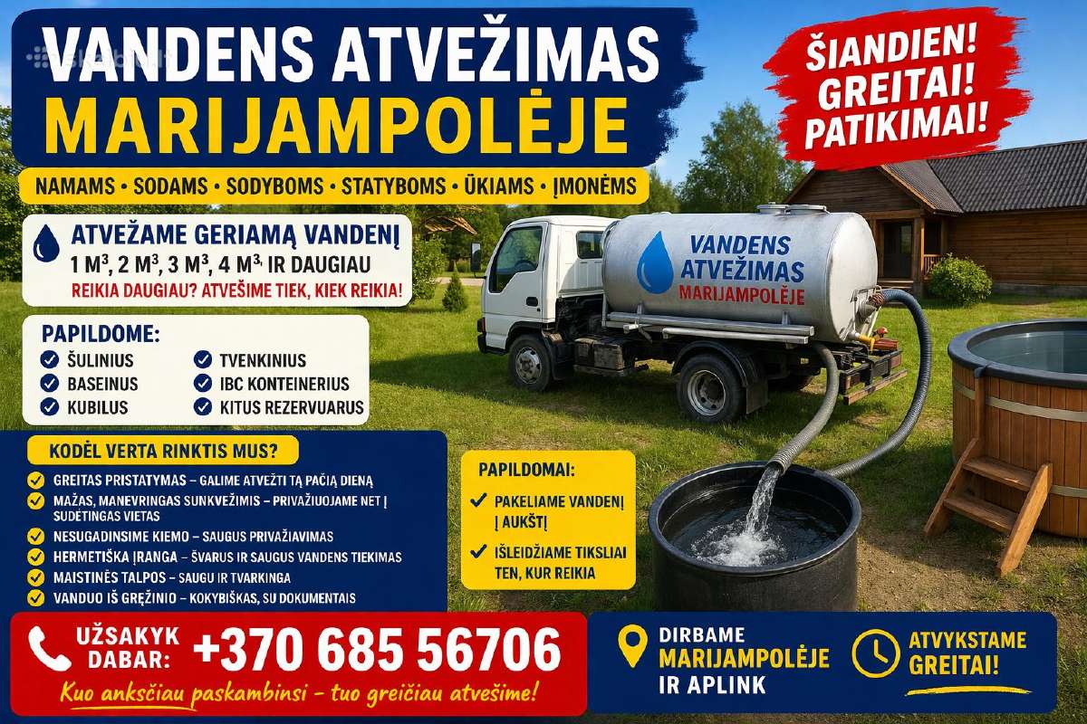 Vandens atvežimas statyboms baseinams šuliniams