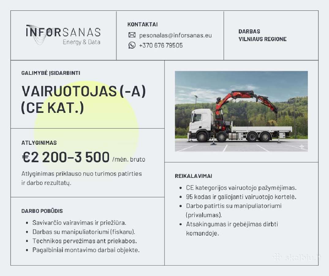 Ieškome vairuotojo (-OS) su CE kategorija!