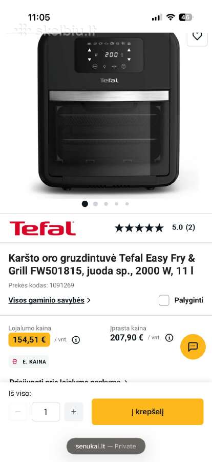 Karšto oro gruzdintuvė Tefal Easy Fry & Grill Fw50 - nuotraukos Nr. 6