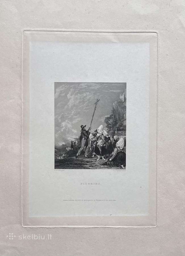 Originali XIX a. graviūra 1834, "Piligrimai" - nuotraukos Nr. 2