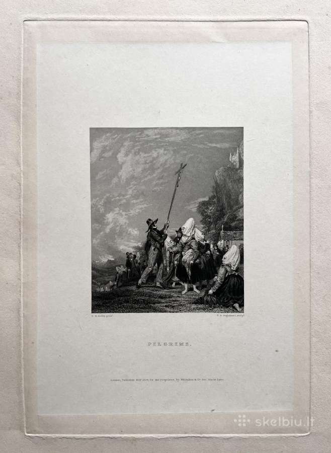 Originali XIX a. graviūra 1834, "Piligrimai" - nuotraukos Nr. 3