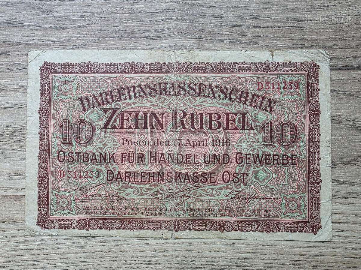 1916 metų 10 Ost rubliai Lietuva Lenkija Vokietija