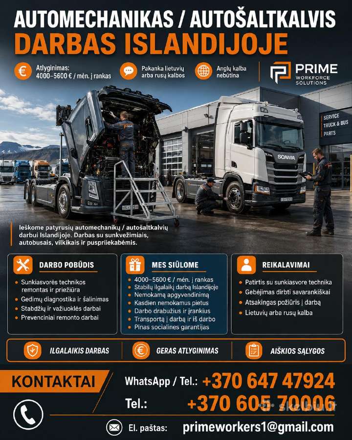 Automechanikai į Islandiją – anglų kalba nebūtina