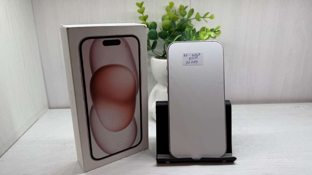 iPhone 15-128gb rozinis ir baltas - Naujas!