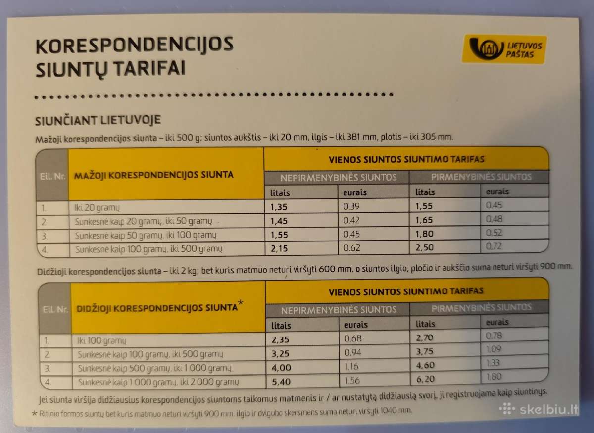 Lietuvos pašto tarifai. - nuotraukos Nr. 3