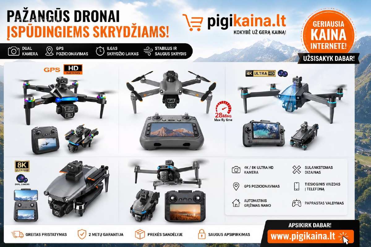 Daugiau nei 100 modelių! Dronas su kamera nuo 50€