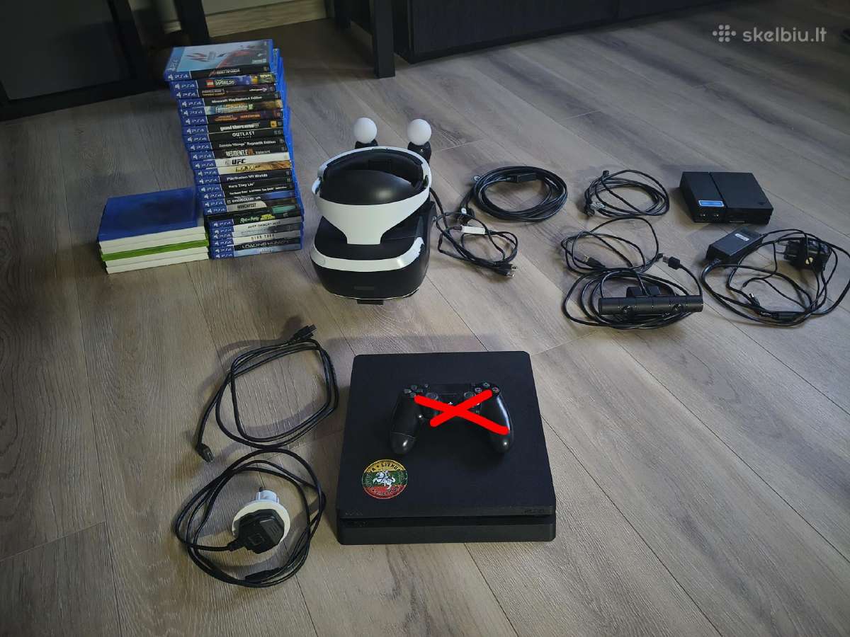 Ps4 Slim 1tb atmintimi +Vr komplektas + 30 žaidimų