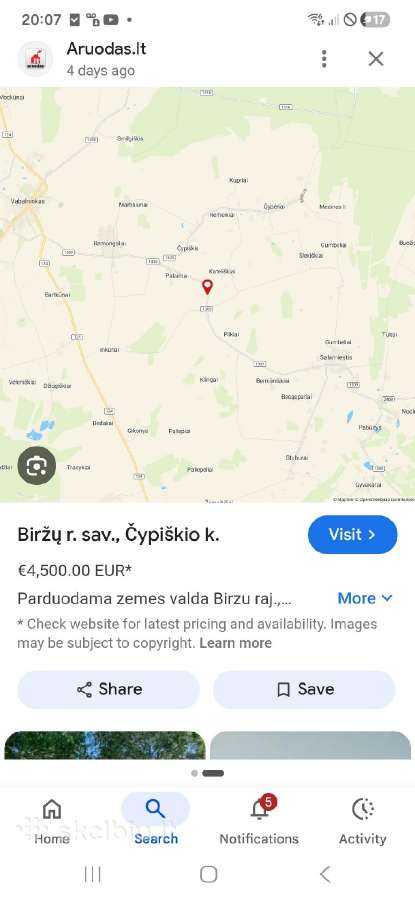 Parduodama zemes valda Birzu raj.