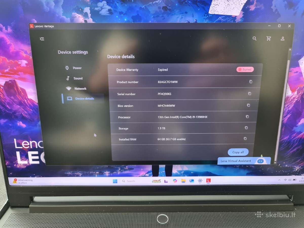 Lenovo Legion 9i Gen 8 - Rtx 4090 / 64gb / 2tb - nuotraukos Nr. 3