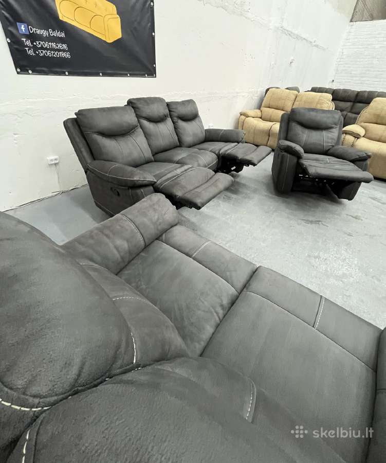 Svetainės komplektas 3+2+1 su Recliner