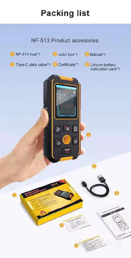 Sienos detektorius laidams metalui medziui Nf-513 - nuotraukos Nr. 9