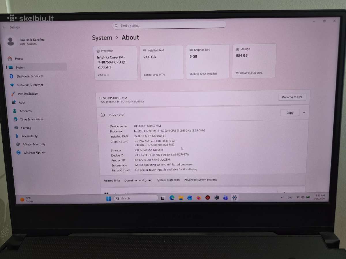 Asus Rog Zephyrus M15 - nuotraukos Nr. 2