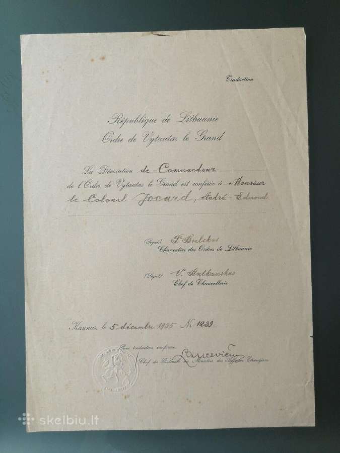 Pranc. pulk. Vytauto ordino lapo orig. vertimas