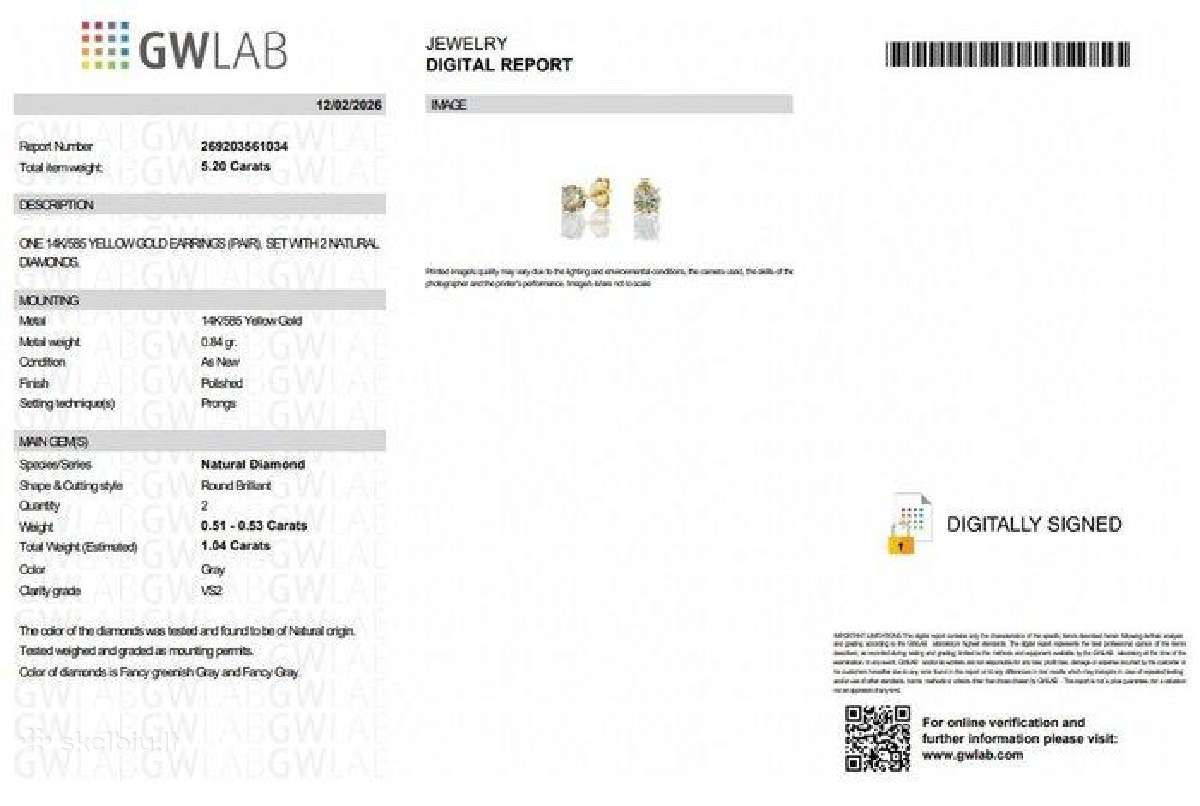 14k geltono aukso deimantiniai auskarai 1.04ct Vs2 - nuotraukos Nr. 4